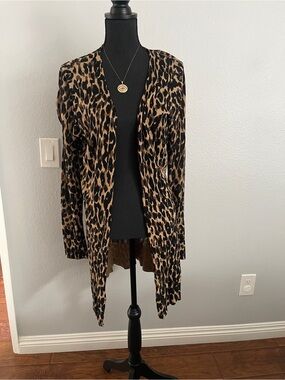 Halogen Leopard Print Open-Front Cardigan - Brown & Black